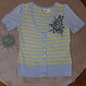 Striped Button Down with Floral Accent